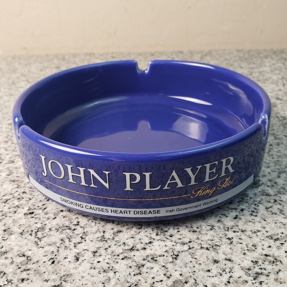 Vintage Wade John Player King Size Ashtray Cobalt Blue‎ Irish Government Warning